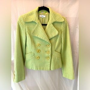 Tweed Vintage Mango light lime green blazer.